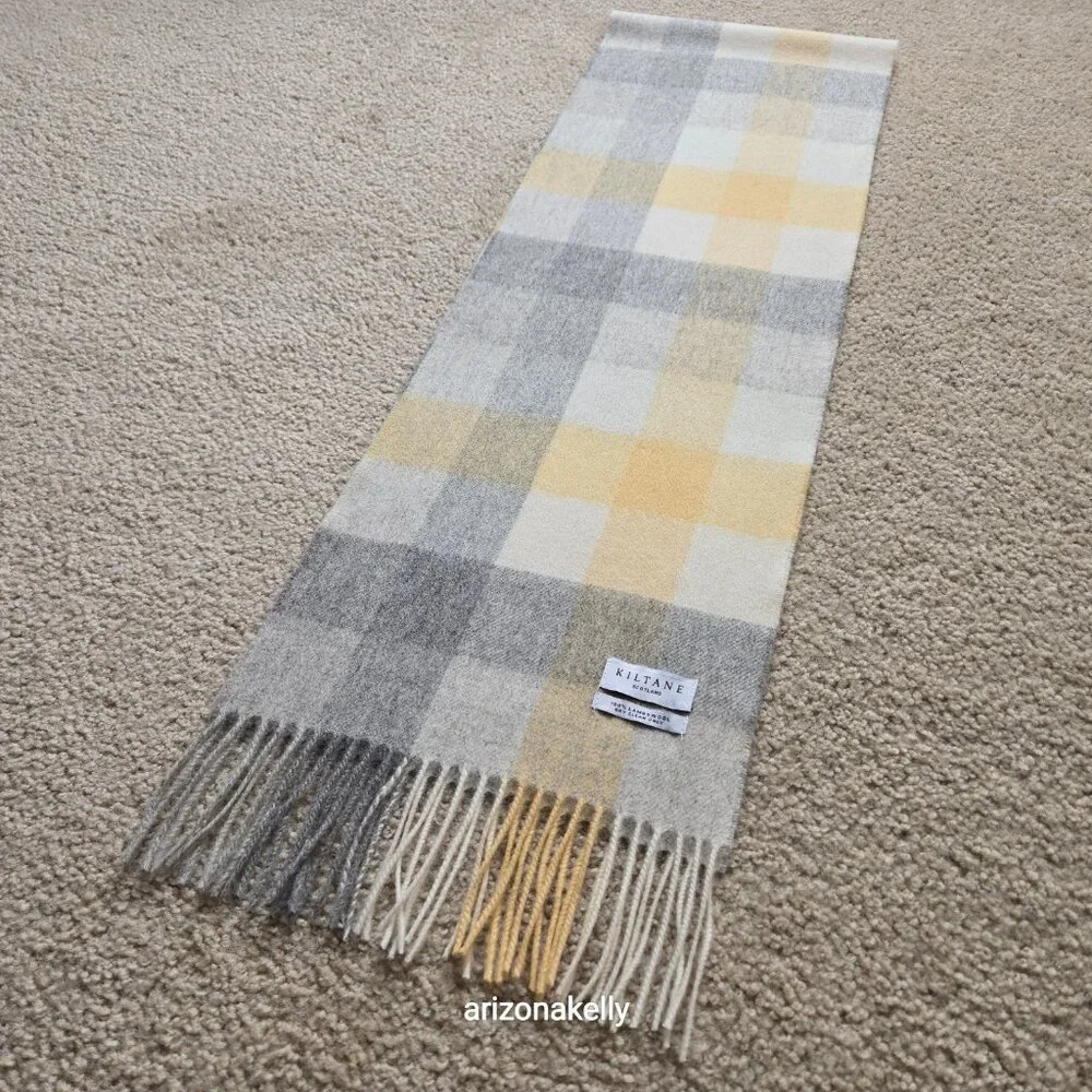 NWOT Kiltane of Scotland Lambswool Scarf Yellow, Grey, Cream - Picture 4 of 12